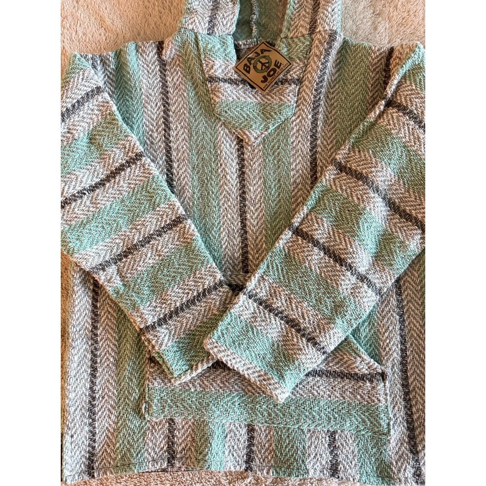 Baja Joe Hoodie Poncho Pullover Baja Jacket Mint Green Gray NWT Size M